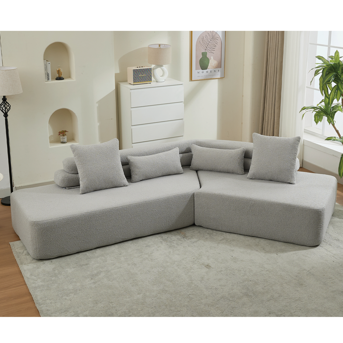 [NEW ARRIVED] [VIDEO PROVIDED] 128'Minimalist Cloud Sectional Couch ,Modern Couches ,4-Seater ,No Assembly,Two modular sofa,Boucle Teddy  Fabric, upholstered , anti-wrinkle fabric,Light Gray