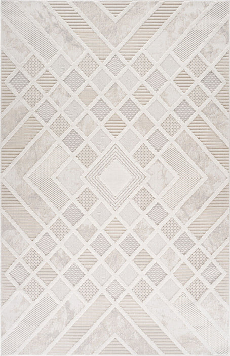 8' x 11' Abstract Distressed Polyester Area Rug - Cream And Beige