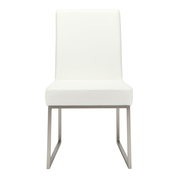 Upholstered Faux Leather Dining Side Chairs (Set of 2) - White / Silver