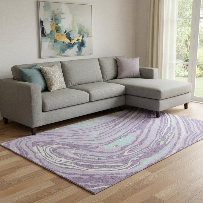 10' X 14' Abstract Washable Area Rug With UV Protection (682433) - Lavender / Mint Green / Sky Blue