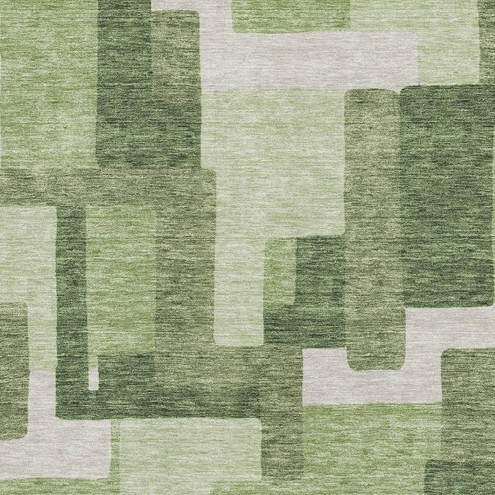 10' X 14' Abstract Geometric Washable Area Rug With UV Protection - Green / Ivory