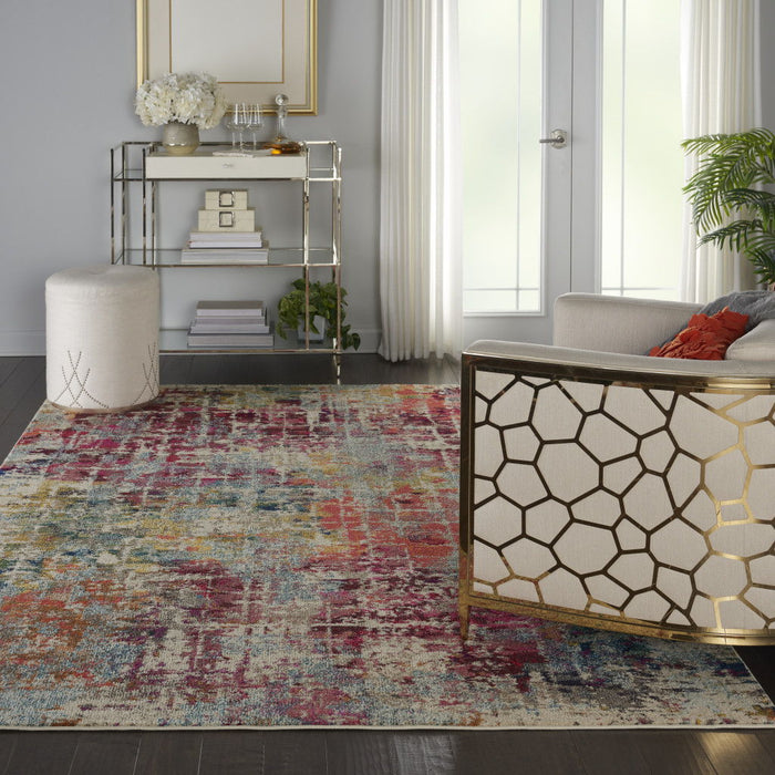 7' X 10' Abstract Distressed Non Skid Area Rug - Ivory And Pink