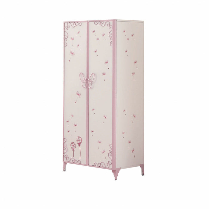 HomeRoots purple and white metal standard dresser chest with multiple drawers, ideal for bedroom storage.