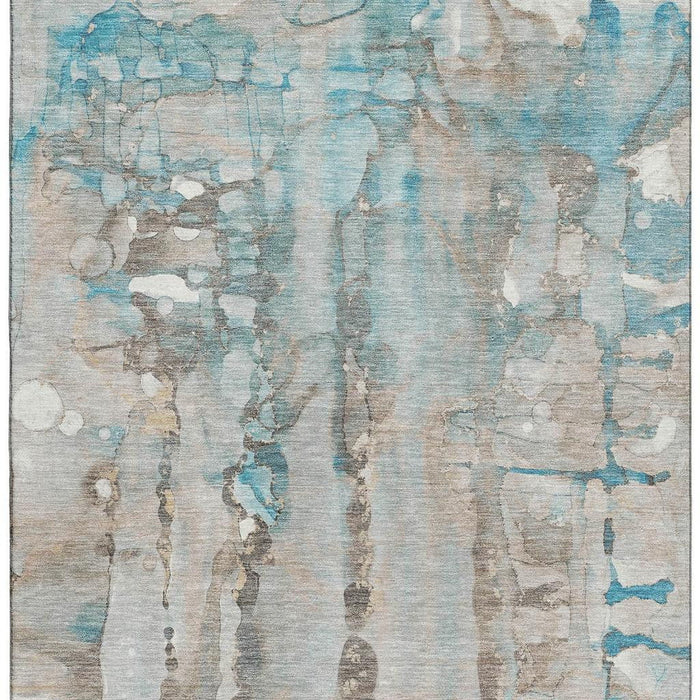 10' X 14' Abstract Washable Area Rug With UV Protection (718532) - Teal / Ivory