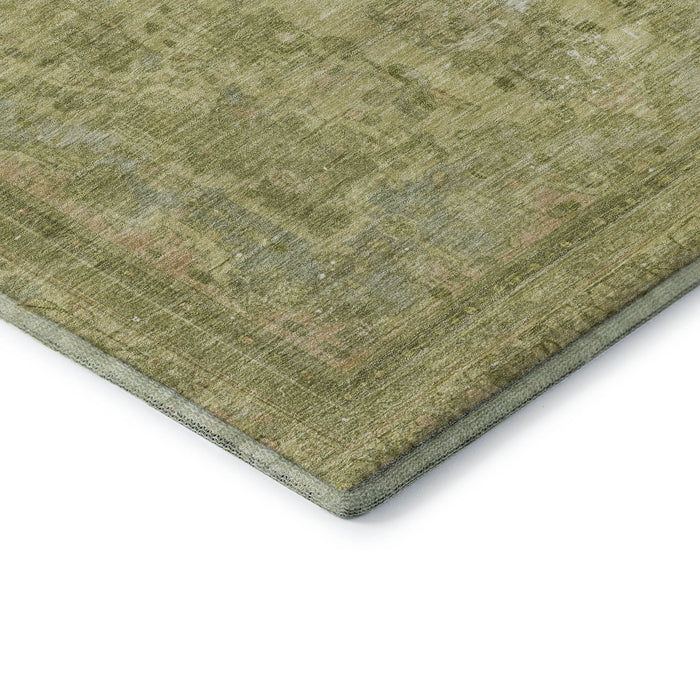 10' X 14' Floral Medallion Washable Area Rug With UV Protection (695906) - Artichoke Green / Gray