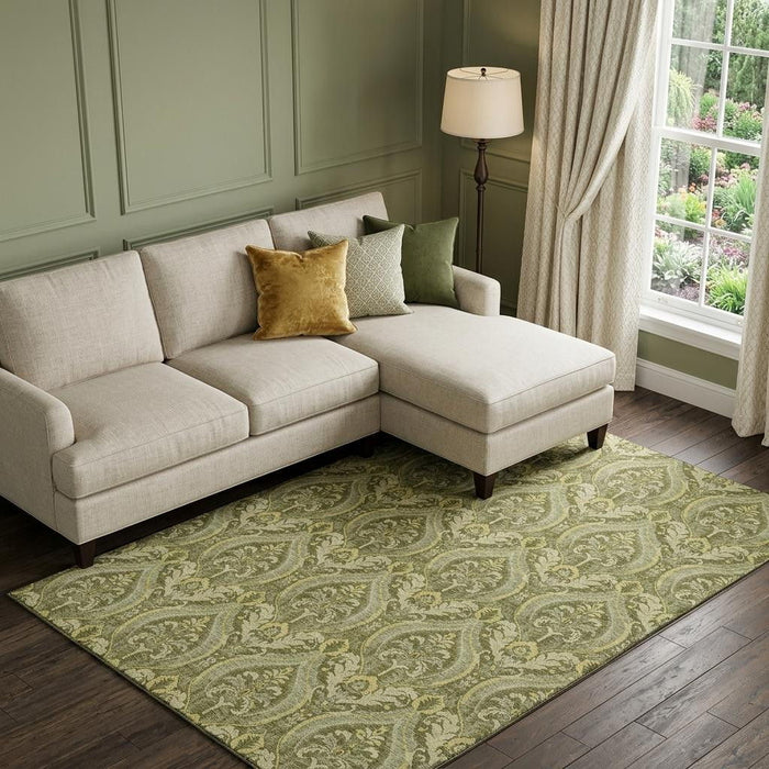 10' X 14' Floral Washable Area Rug With UV Protection (649792) - Green / Ivory