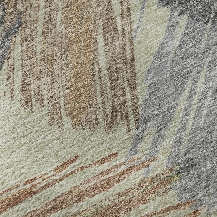 10' X 14' Striped Washable Area Rug With UV Protection (697464) - Artichoke Green / Copper / Gray
