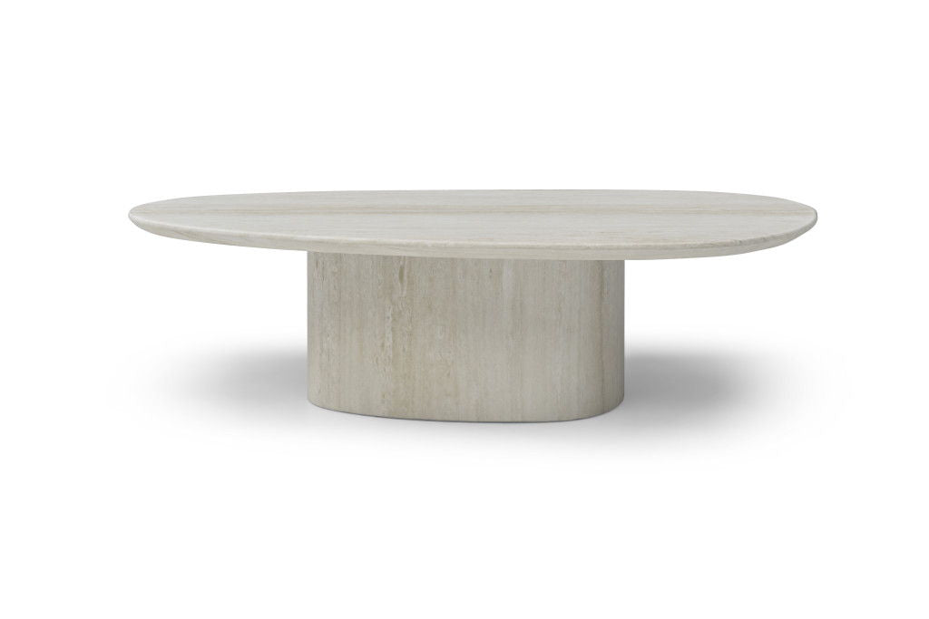 Marble Oval Pedestal Coffee Table - Beige