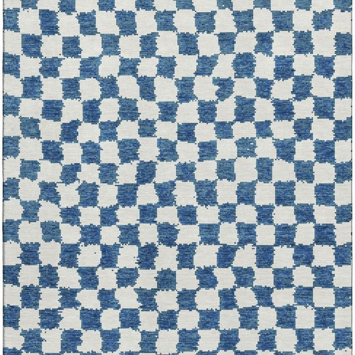 10' X 14' Geometric Washable Area Rug With UV Protection (709396) - Navy Blue / Ivory
