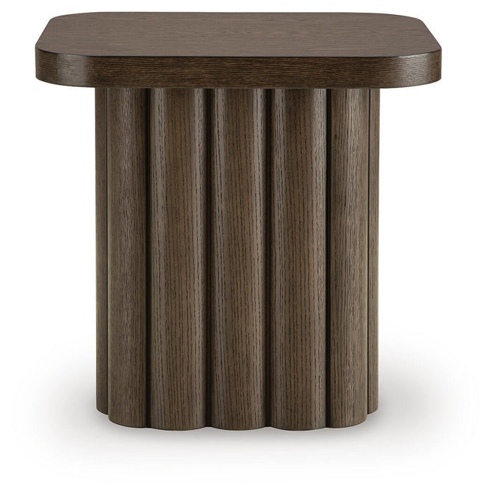 Signature Design by Ashley Darimore rectangular cocktail table with a sleek wooden top and metal legs, modern and stylish for living spaces.