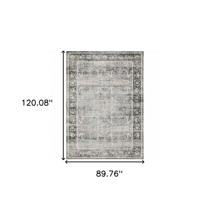 7' x 10' Oriental Printed Stain Resistant Non Skid Area Rug - Charcoal Gray Salmon And Ivory