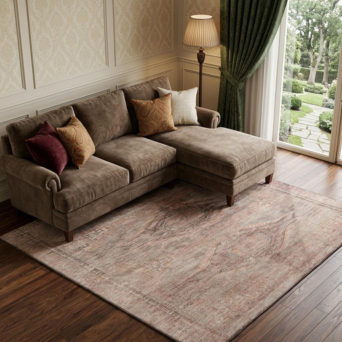 10' X 14' Abstract Geometric Washable Area Rug With UV Protection (695408) - Salmon / Copper / Beige