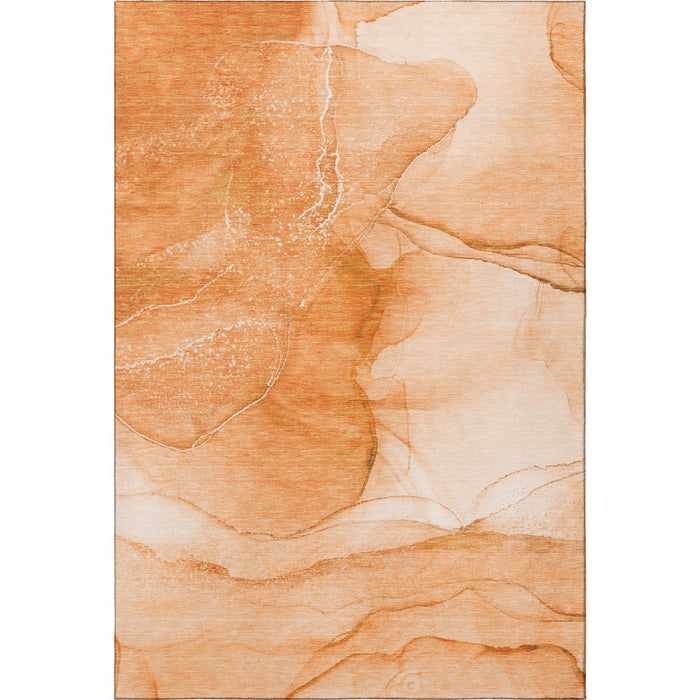 9' X 12' Abstract Washable Area Rug With UV Protection (646869) - Orange / Ivory