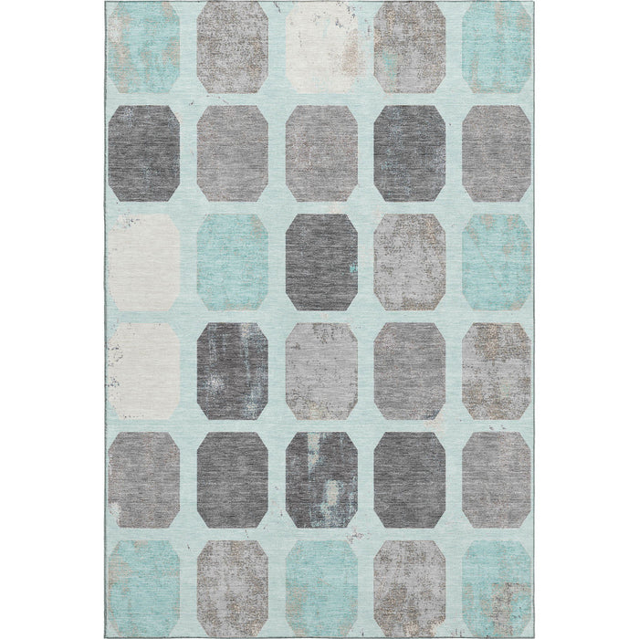 10' X 14' Geometric Washable Area Rug With UV Protection (709216) - Teal / Gray / Ivory