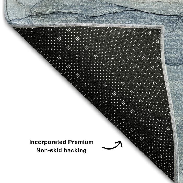 10' X 14' Abstract Washable Area Rug With UV Protection (647008) - Blue / Ivory