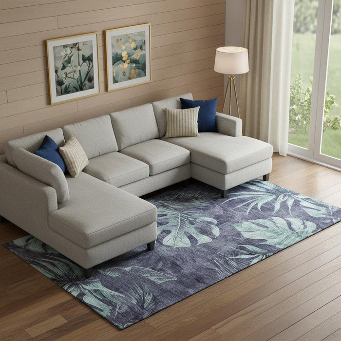 10' X 14' Floral Washable Area Rug With UV Protection (706951) - Blue / Green