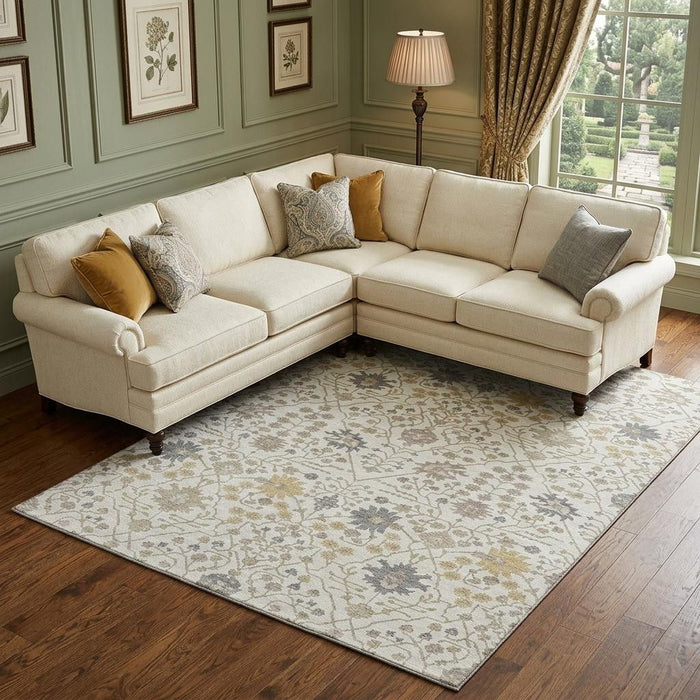 10' X 14' Oriental Washable Area Rug With UV Protection (679216) - Ivory / Beige / Gray