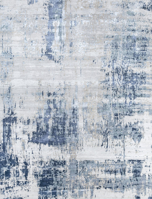 8' X 10' Wool Material Abstract Hand Knotted Area Rug - Blue