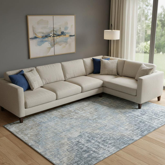 10' X 14' Geometric Washable Area Rug With UV Protection (710459) - Denim Blue / Ivory