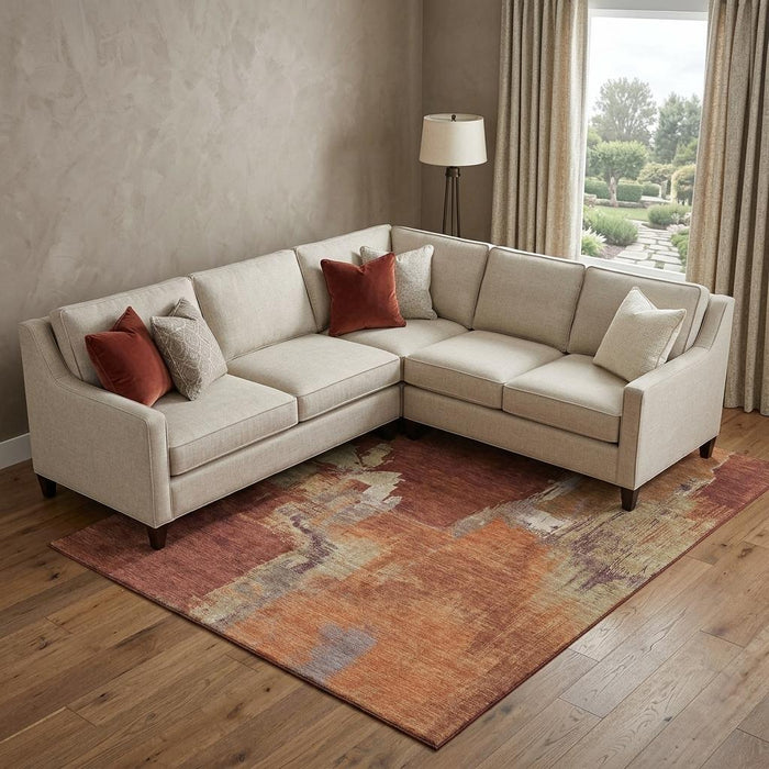 10' X 14' Abstract Washable Area Rug With UV Protection (693054) - Rust / Beige / Peach
