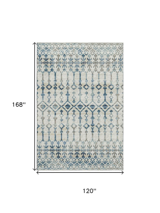 10' X 14' Tribal Washable Area Rug With UV Protection (644144) - Ivory / Blue