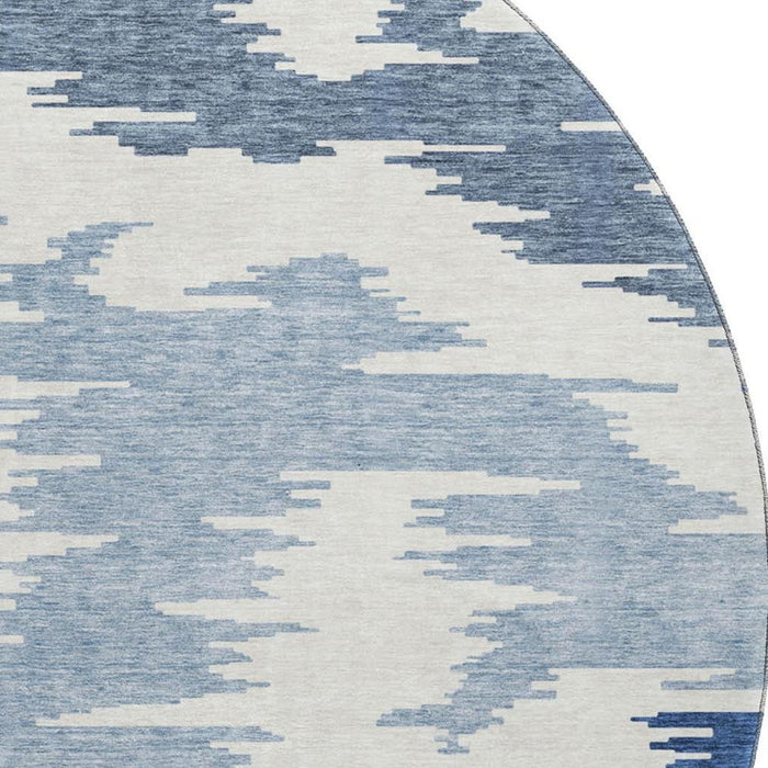 8' Abstract Washable Round Rug With UV Protection - Navy Blue / Ivory