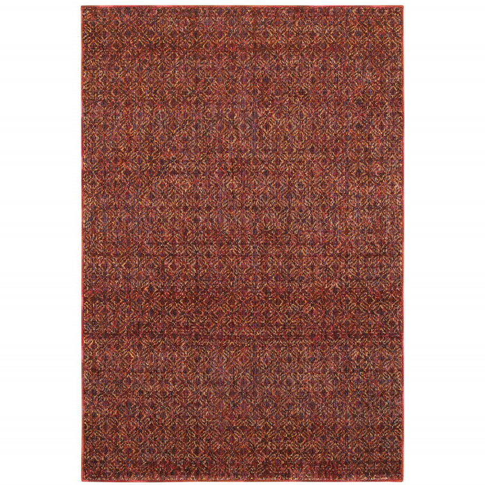 7' x 10' Geometric Power Loom Area Rug - Red And Gold