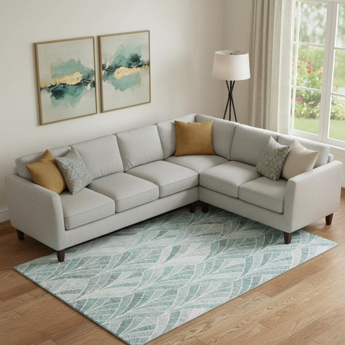 10' X 14' Geometric Washable Area Rug With UV Protection (667581) - Aqua / Ivory