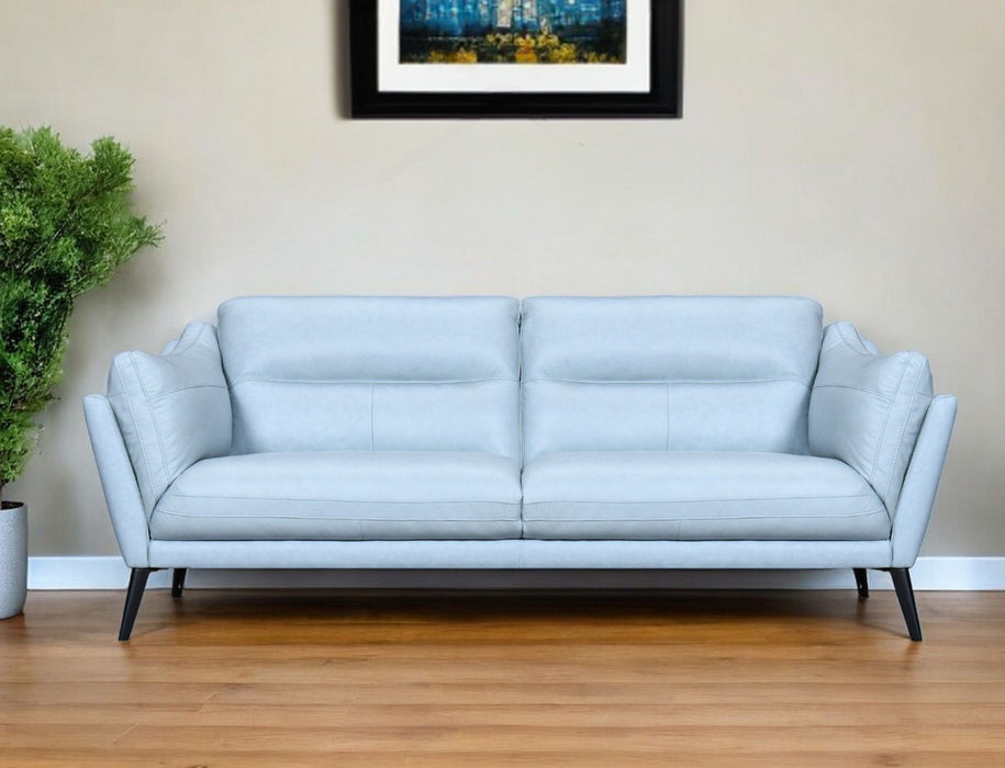 Leather Sofa With Black Legs - Sky Blue