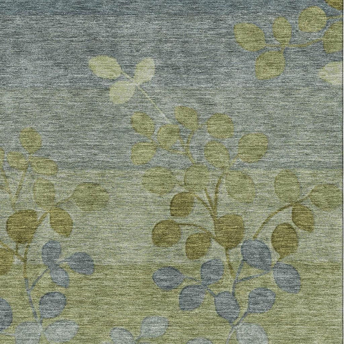 10' X 14' Floral Washable Area Rug With UV Protection (707509) - Olive Green / Gray