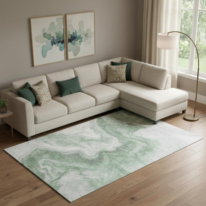 10' X 14' Abstract Washable Area Rug With UV Protection (697764) - Green / Gray / Silver