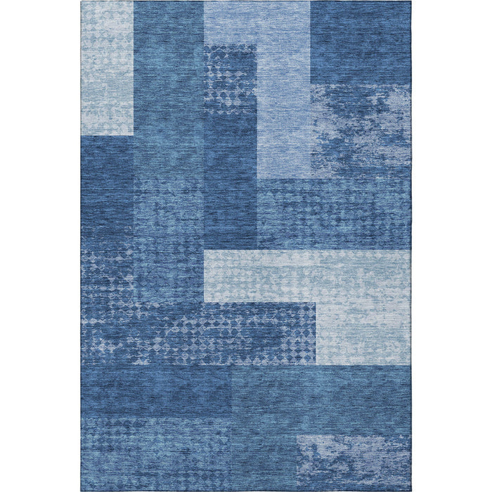 10' X 14' Geometric Washable Area Rug With UV Protection (674970) - Navy Blue / Ivory