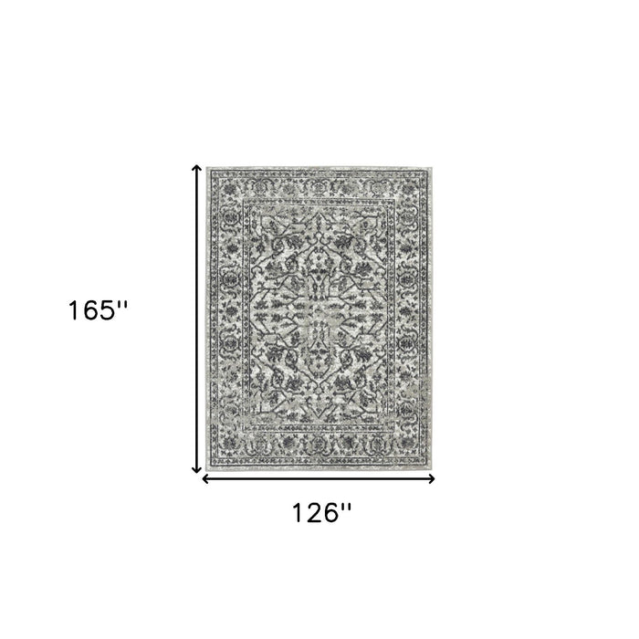 10' x 14' Gray Floral Power Loom Area Rug - Gray And Dark