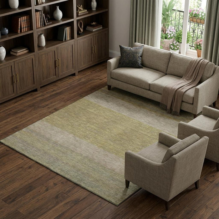 10' X 14' Striped Washable Area Rug With UV Protection (695150) - Wheat / Gold / Linen