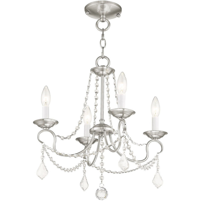 17" Four Light Metal Dimmable Chandelier With Shades - Nickel