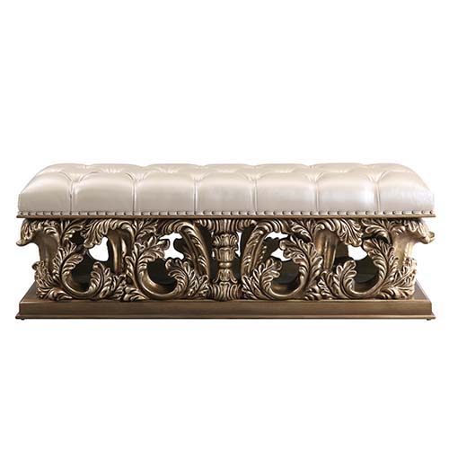 Constantine - Bench - PU Leather, Light Gold, Brown & Gold Finish