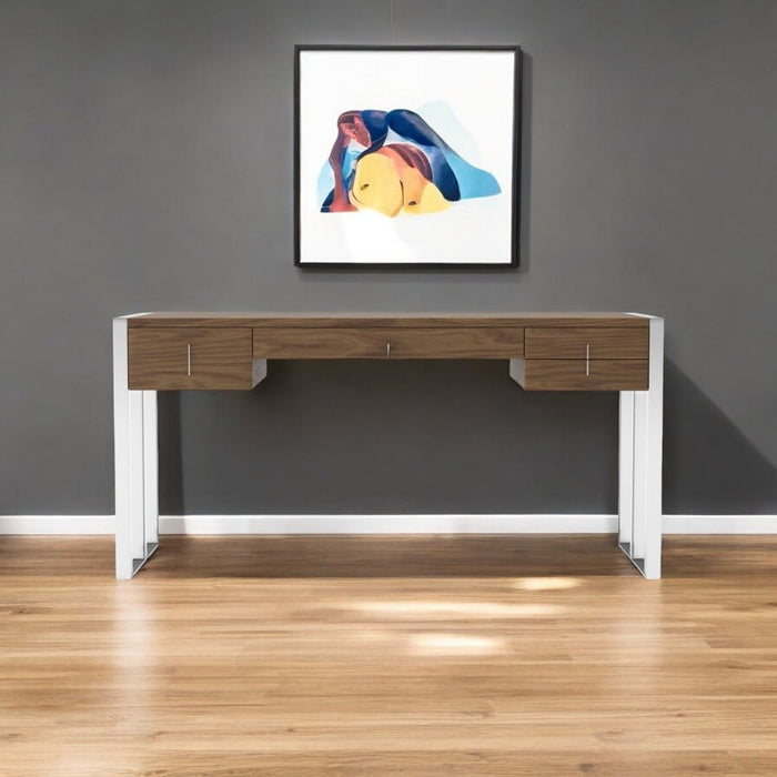 Writing Desk With Four Drawers - Brown And Silver