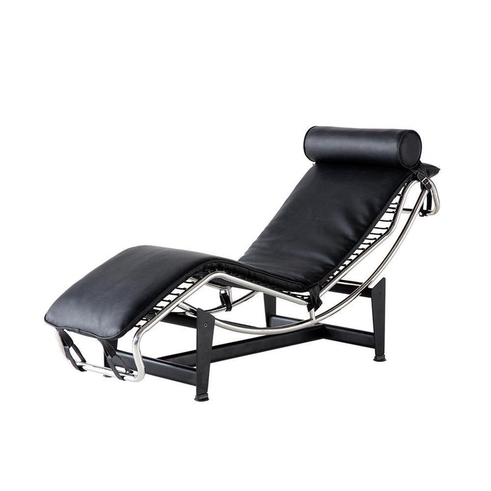 Leather Adjustable Lounge Chair With Pillow - Black / Silver