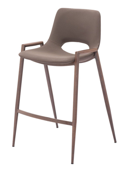 26" Modern Faux Leather And Steel Low Back Counter Height Bar Chairs (Set of 2) - Brown