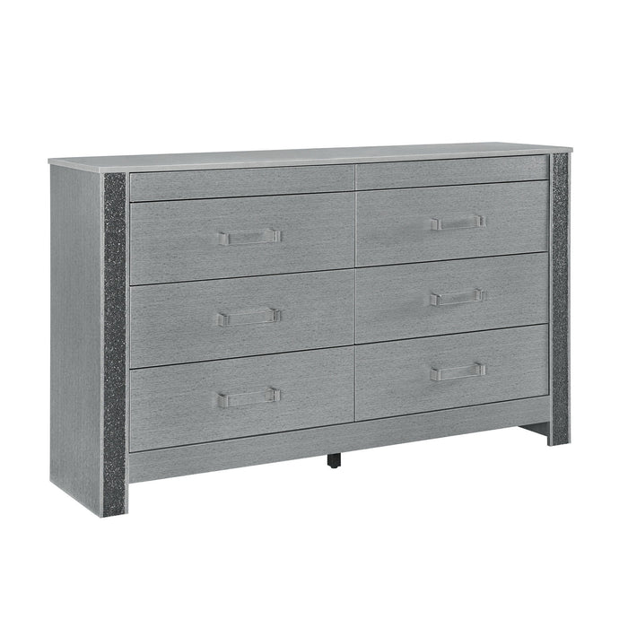 62" Wood Six Drawer Double Dresser - Silver