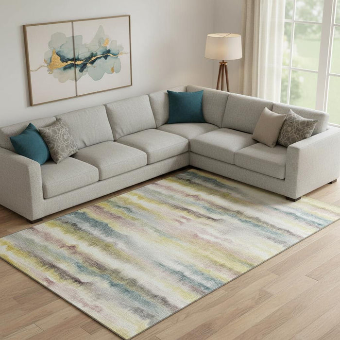 10' X 14' Striped Washable Area Rug With UV Protection (717749) - Gold / Ivory
