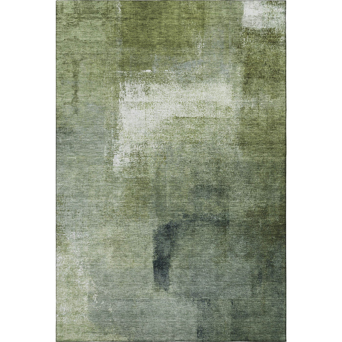 8' X 10' Abstract Washable Area Rug Polyester With UV Protection - Green And Ivory