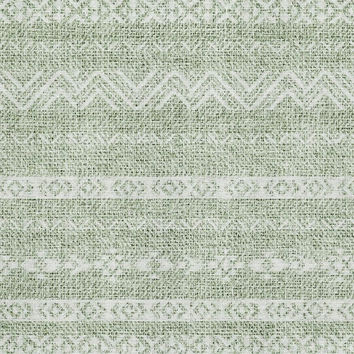 8' X 10' Southwestern Washable Area Rug With UV Protection - Artichoke Green And Ivory