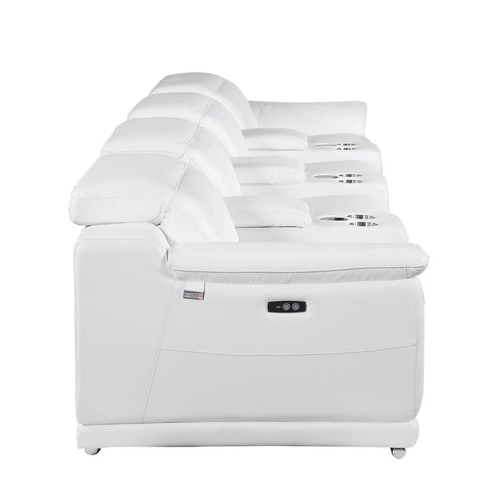 Italian Leather Reclining Metal USB Sofa (720416) - White