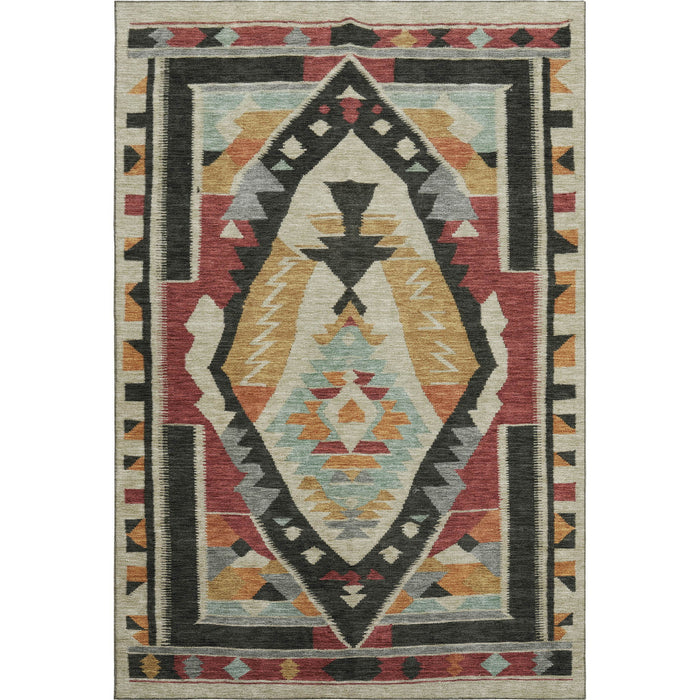 10' X 14' Tribal Washable Area Rug With UV Protection (708007) - Red / Charcoal / Gold