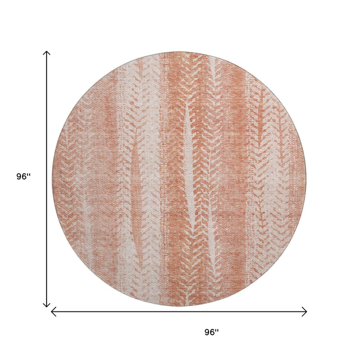8' Striped Washable Round Rug With UV Protection (656522) - Coral / Ivory