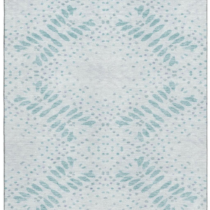 8' X 10' Floral Washable Area Rug With UV Protection - Teal / Ivory