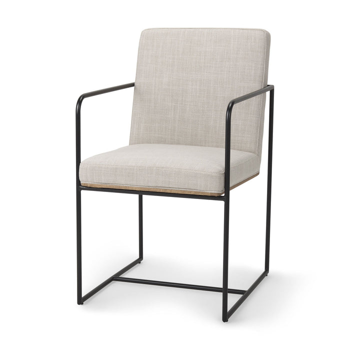 Upholstered Cushion Metal Dining Arm Chair - Beige