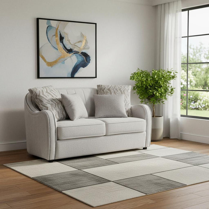 Linen Curved Loveseat And Toss Pillows - Beige / Black
