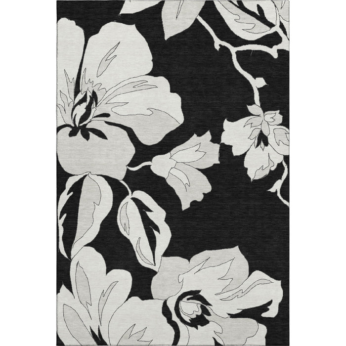 10' X 14' Floral Washable Area Rug With UV Protection (667969) - Black / Ivory